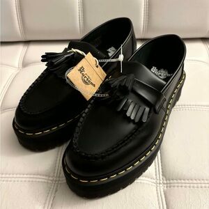 Dr Martens Adrian Quad Platform Tassel Slip On Loafers W 7 Black Leather NWT